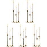 5 Sets(15 Pcs) Brass Gold Metal Taper Candle Holders Candlestick Holders, Vintage Modern Decorative Centerpiece Candlestick Holders for Table Mantel Wedding Housewarming Gift