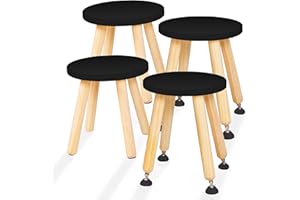 Cateam Wooden Step Stool for Kids and Toddlers - Set of 4 - Black - Extendable Legs Kids Chair - Sensory Table Stool - Children's Round Sitting Stool with Leveling Feet and Anti-Slip Pads