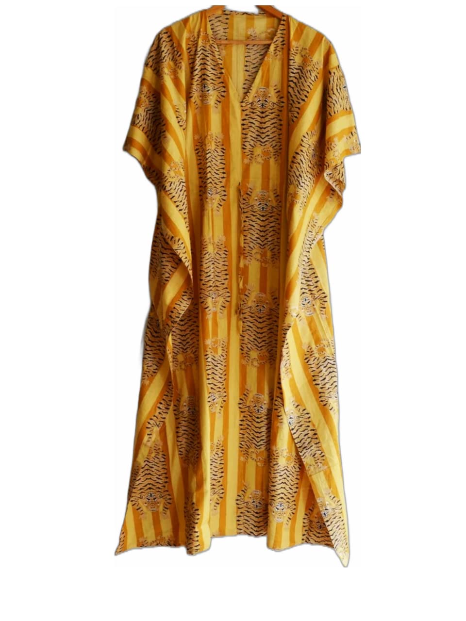 Photo 1 of Soft 100% Cotton Handmade Kaftan Dress Beach Cover up Women Night Dress, Indian Hand Block Print Sleepwear Maxi Dress Kimono Robe Multi