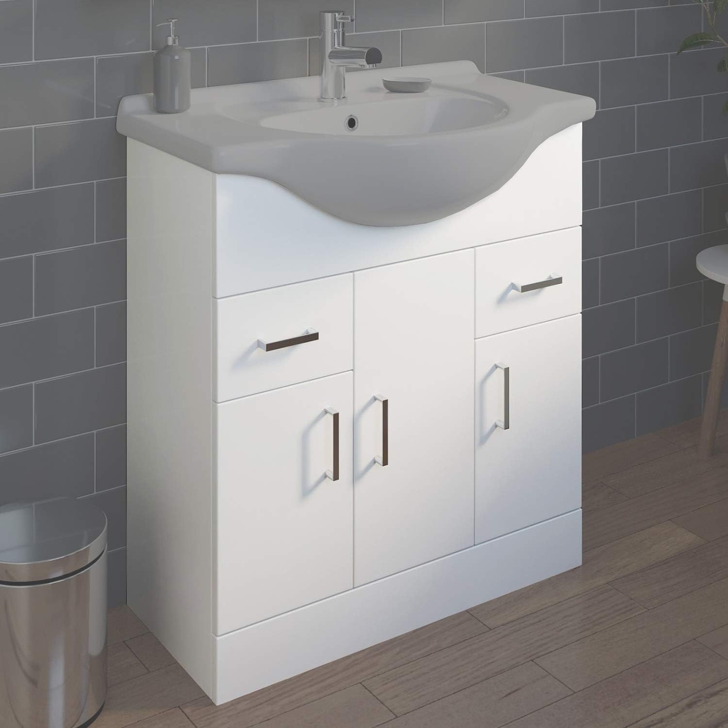 Plumbworld White Gloss 750mm Floorstanding Bathroom Vanity Unit Amazoncouk Home Kitchen