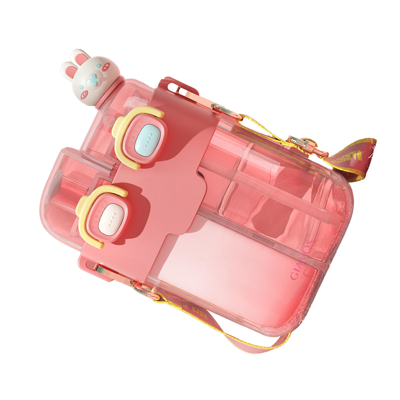 soobu Kawaii Double Water Bottle, Lightweight Portable Kawaii Water Bottle for Gym with Straw for Yoga, Adjustable Shoulder Strap (Coral Pink 780ml), soobu5tdb4iprao-16