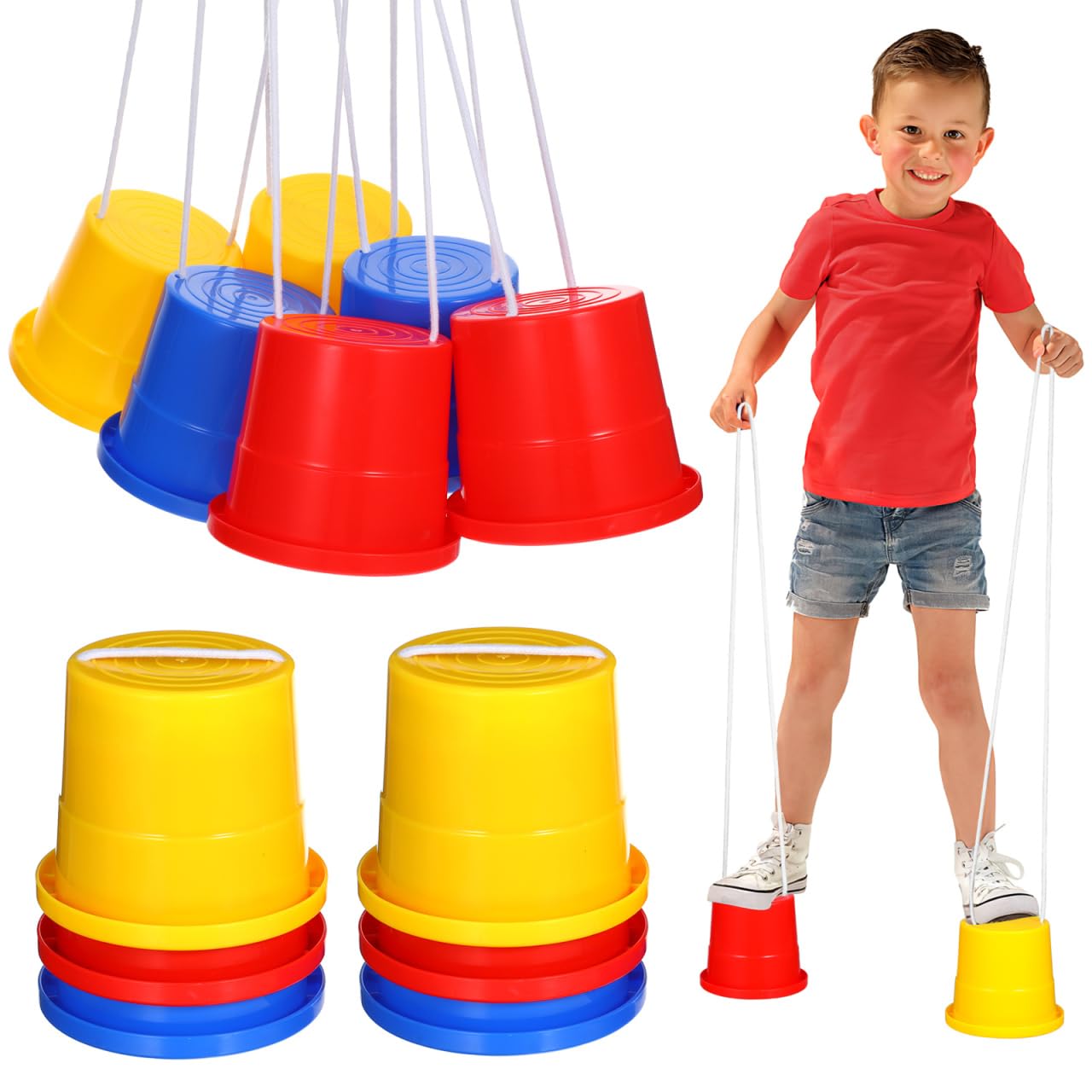 Vaguelly Kids Plastic Jumping Stilts 3 Pairs Outdoor Balance Toys for Children Coordination Training Fun Walker Buckets