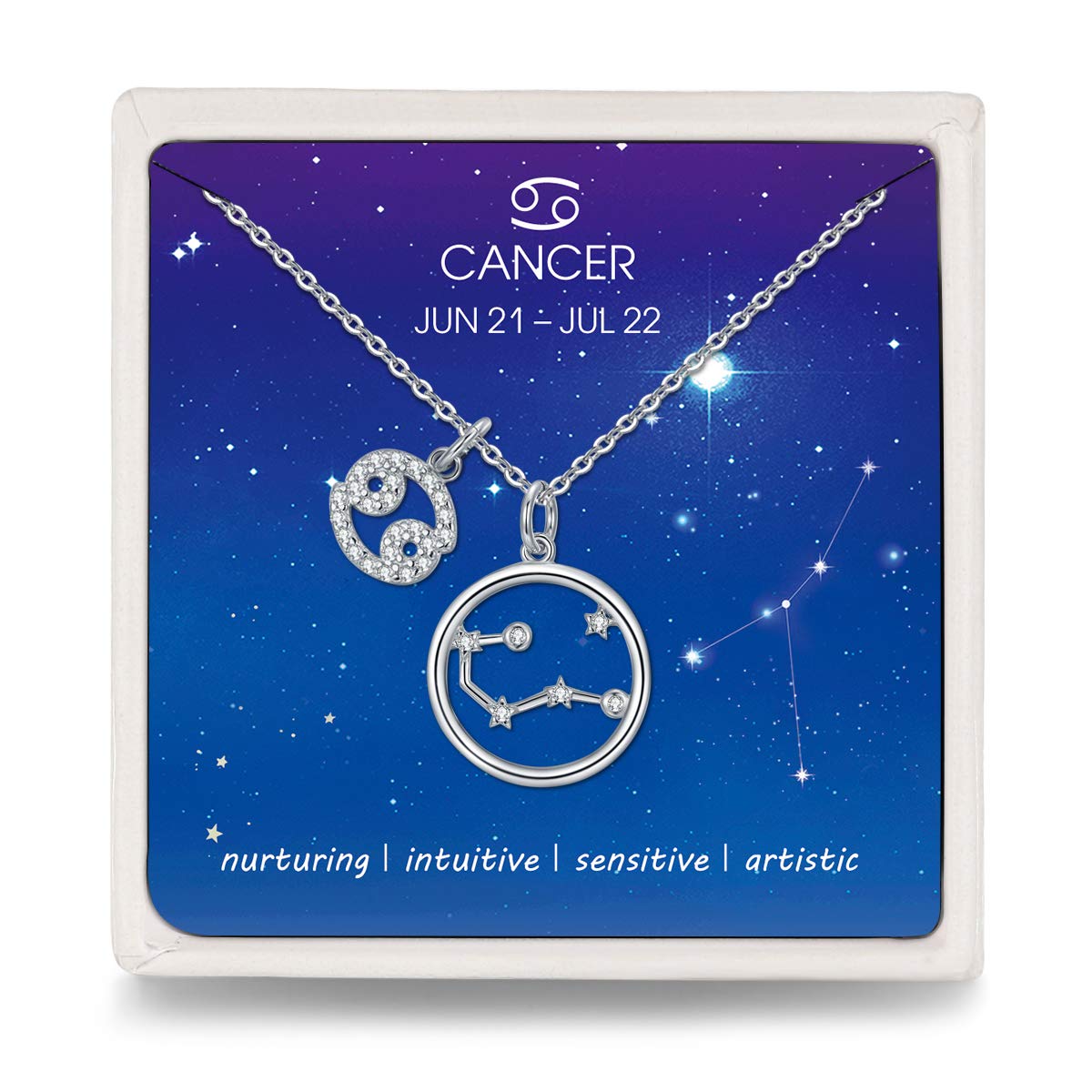 Qings Cancer Zodiac Necklace for Women CZ Horoscope Astrology Dainty Pendant — image 1