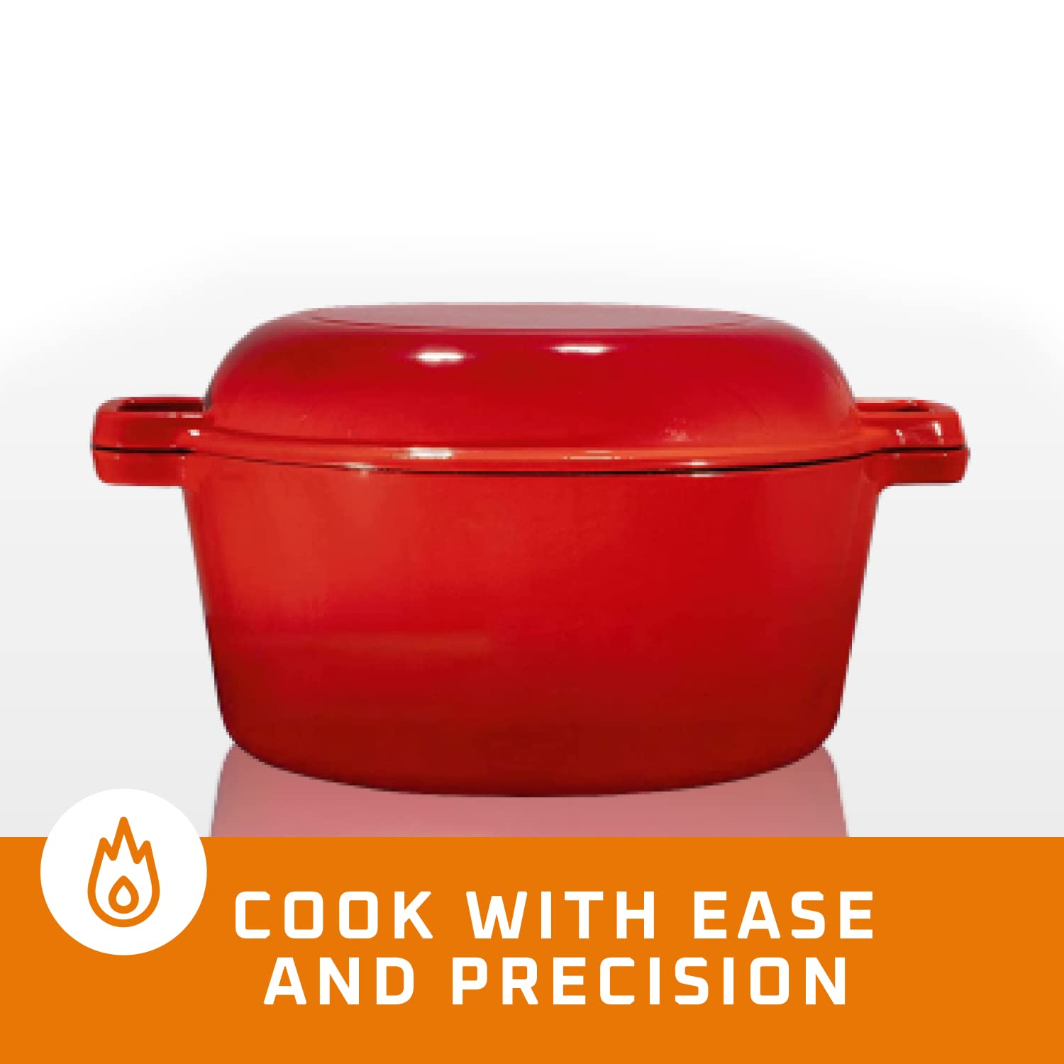 Bruntmor 2-in-1 Pre-Seasoned Cast Iron Dutch Oven with Skillet Lid - 5 Qt Round Cast Iron Pot for Bread, Casserole, Braising - Heavy Duty Enamel Cookware Set, Double Dutch Oven - 13.5 x 7-Inch, Black