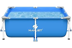 Hanjet 130" x 72" x 22" Backyard Kids Swimming Pool Above Ground, Eco-Friendly Rectangle Splash Pool, Chemical-Free & Quick Clean, Durable Safety Frame