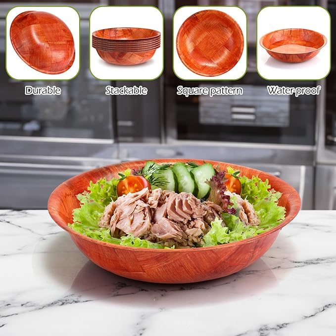 Rich&Richer Wooden Salad Bowl Set 6 Pcs - 8 Inch Salad Bowls Large Serving, Woven Wooden Bowls for Food, Mixing Bowls for Kitchen Set - Wood Salad Bowl Set Serving Bowls - Image 7