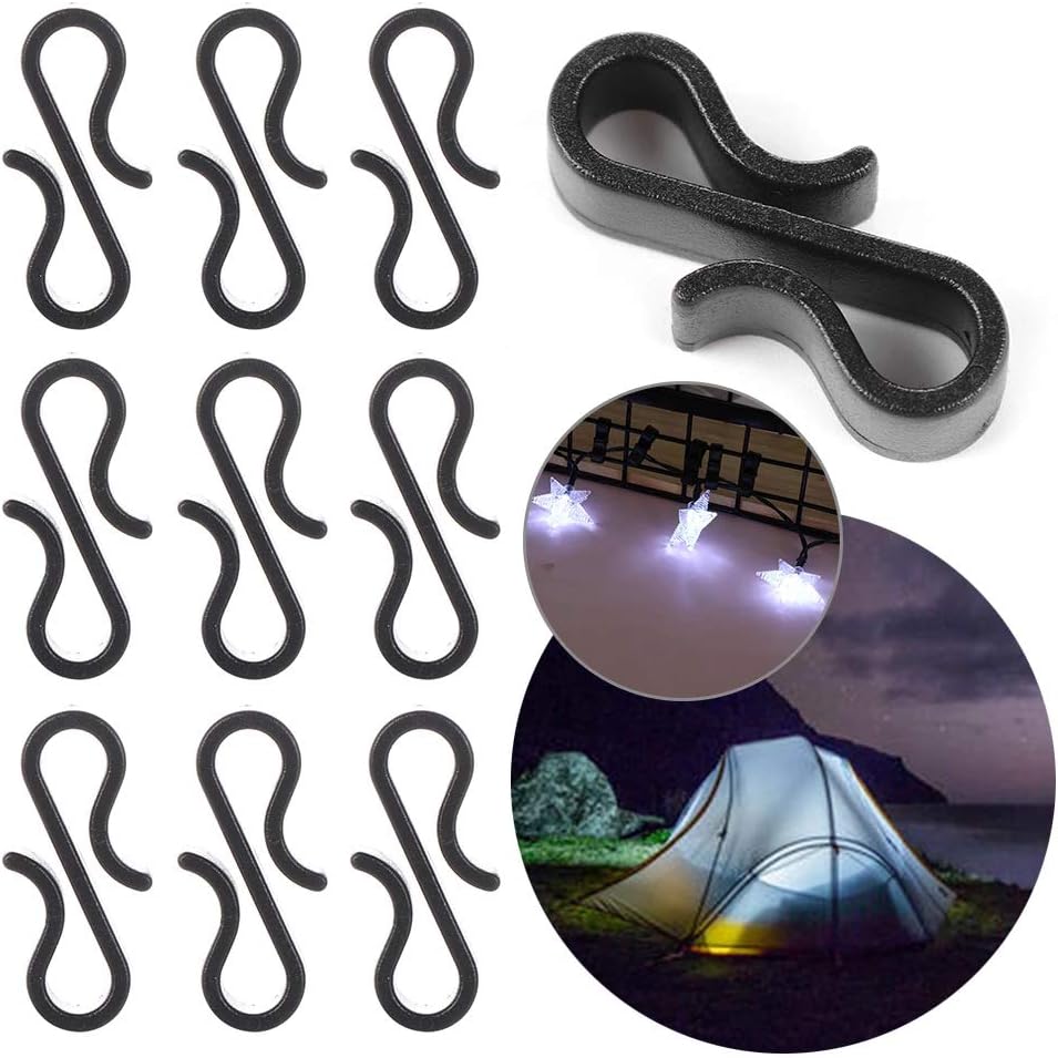 Starlife 115Pcs Gutter Hooks, Clips Hangers for Outdoor Christmas Light Xmas Icicle Fairy String Lights Tile Roof External Plastic (S Shape, Black)