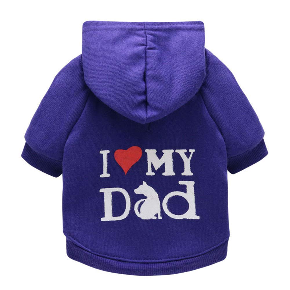 Pet Clothes, Dog Fleece Sweater Printed "I Love My Dad" Dogs Hoodies Sweatshirt Cat Costume Coat for Puppy Small Dog Medium Dog (L-Purple)