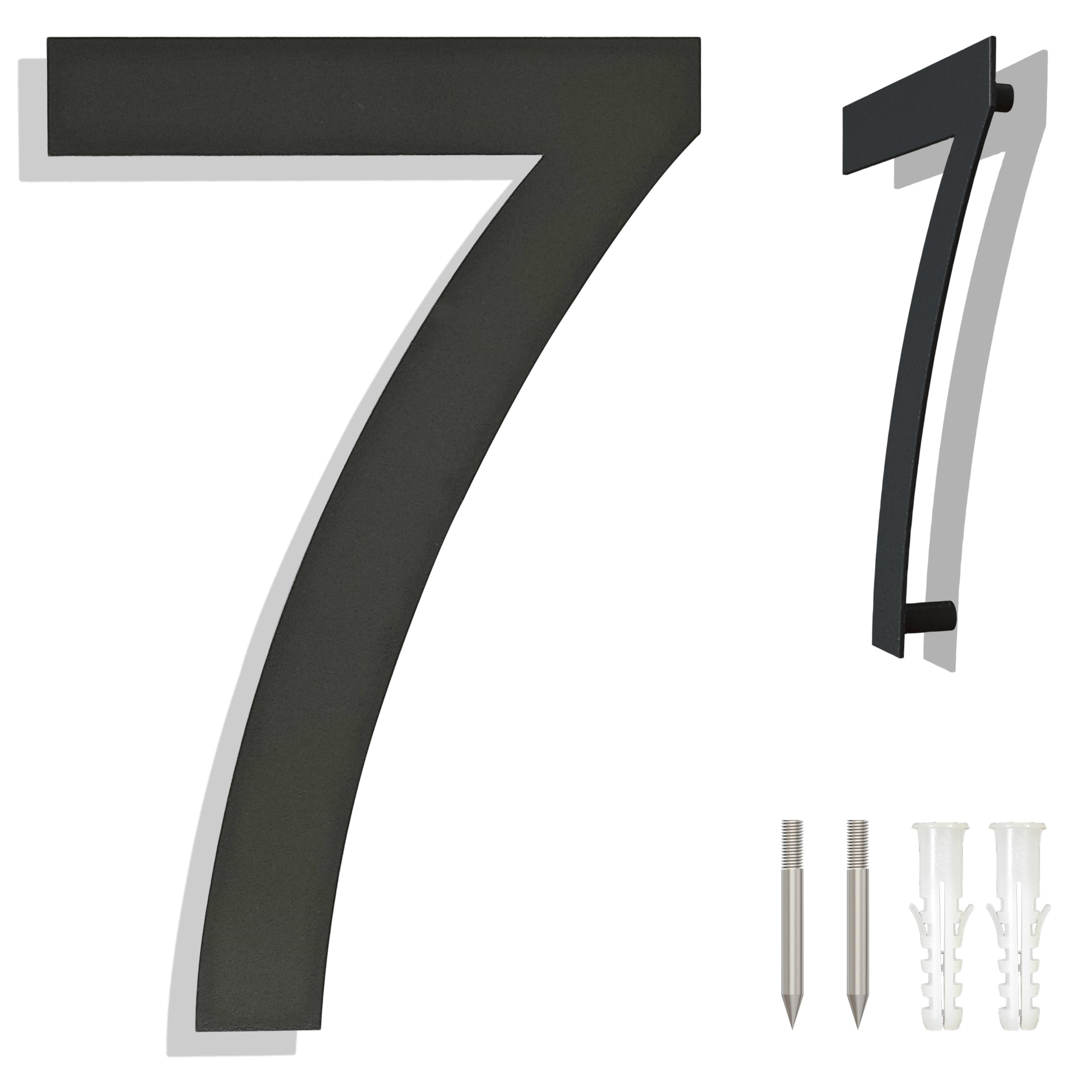 Ywonoby Large Brushed Stainless Steel House Numbers - Modern Floating Black Grey Door Numbers, Address Plaque - 8 Inch (203mm) Height - Arial Number 7