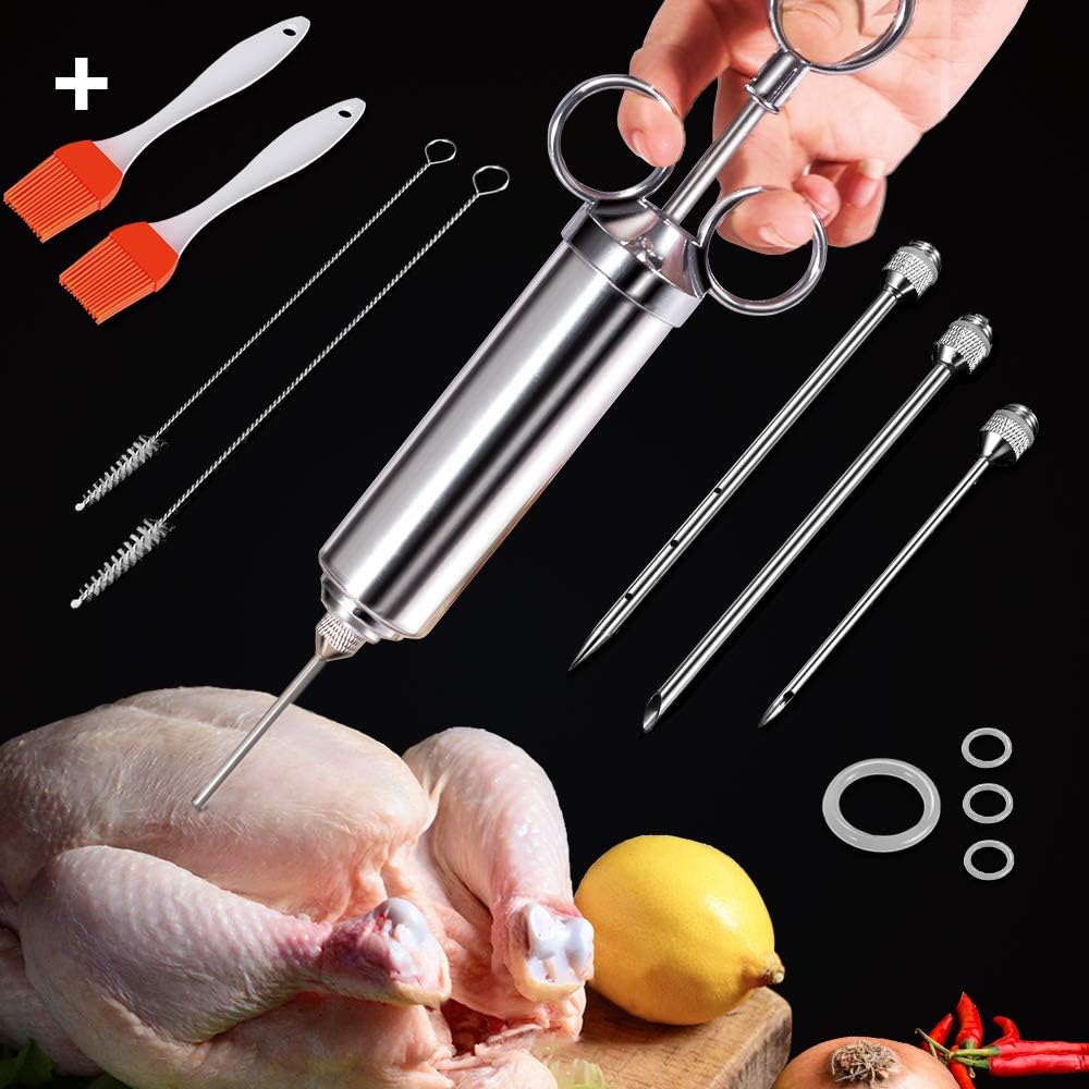 Masthome Stainless Steel Meat Injector Kit with 3 Professional Marinade Needles and 2 Cleaning Brush