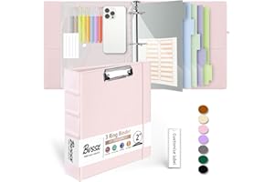 BVSSX Leather 3 Ring Binder, 2 Inch Binders with Clipboards, 5-Tabs Pockets Dividers, 18 Divider Stikers, Plastic Folder, Pen Holder, Three Ring Binder with Pen Holder(Pink, Letter Size)