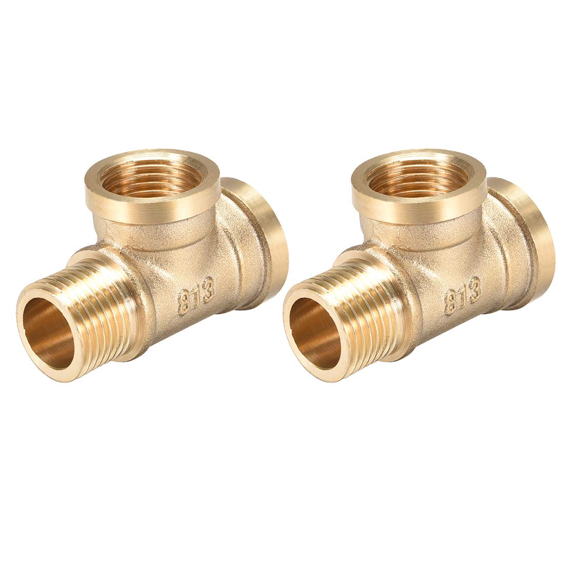 Sourcing Map Brass Tee Pipe Fitting G1/2 Male x Female T Shaped Connectors Coupler 2pcs