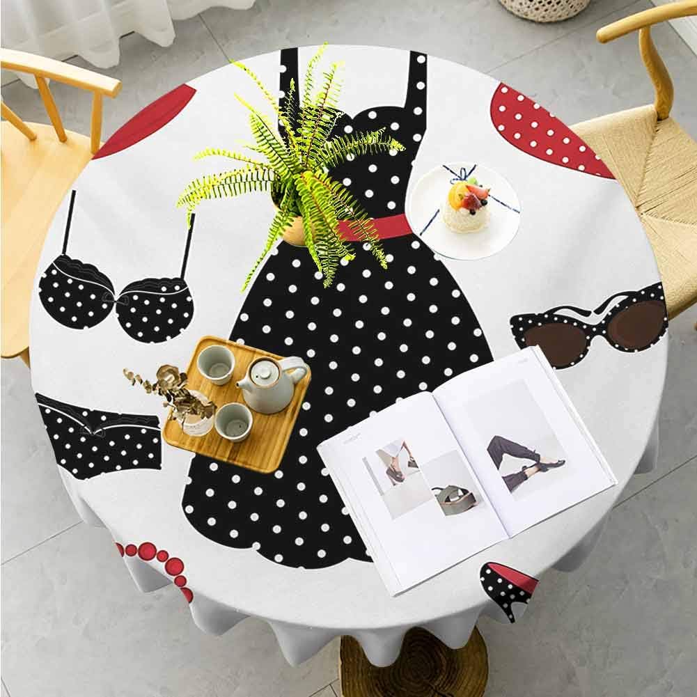 Jktown 1950s Wrinkle Free Tablecloths Fifties Style Collection Female Fashion Dress Bag Hat Heels Shoes Sunglasses Parties Wedding Patio Dining Diameter 60",Red Black White