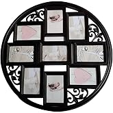 MKUN 4x6 Wall Collage Picture Frames 4X6- Round Circular Wall hanging Picture Photo Collage Frame with Leaf Decoration, 9- Opening (Black)