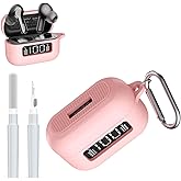 AGENTNANO for TOZ0 NC3 Earbuds(2024) Case Cover with Cleaner kit, Silicone Protective Battery Display Visible Design Cover for TOZO Hybrid Active Noise Cancelling Wireless Earbuds with Carabiner-Pink