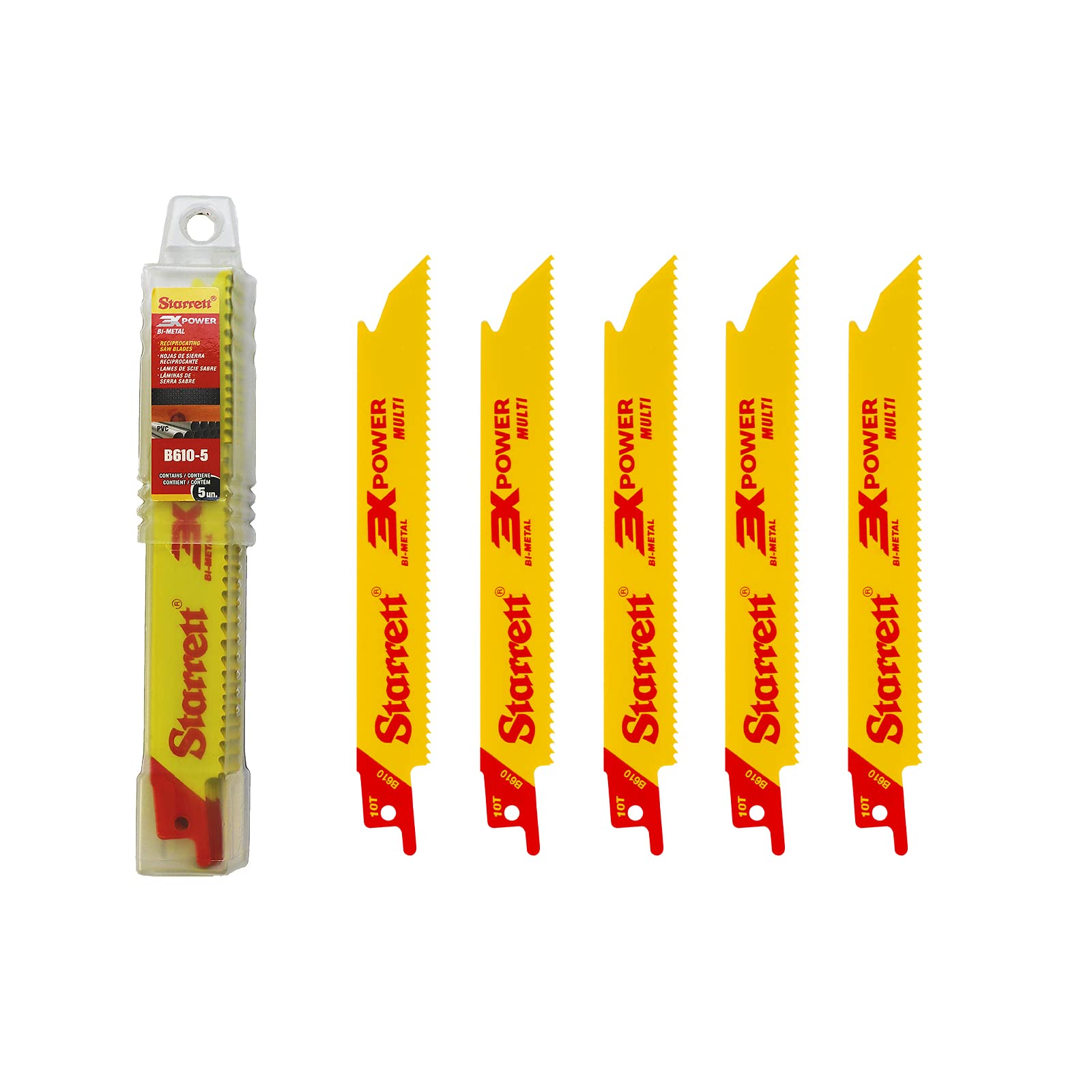 Starrett Multi Purpose Reciprocating Saw Blade - 5 Pieces B610-5 Bi-Metal 150 mm/6" Inch 10TPI Unified Shank - Compatible with Bosch Dewalt Makita & Many Others