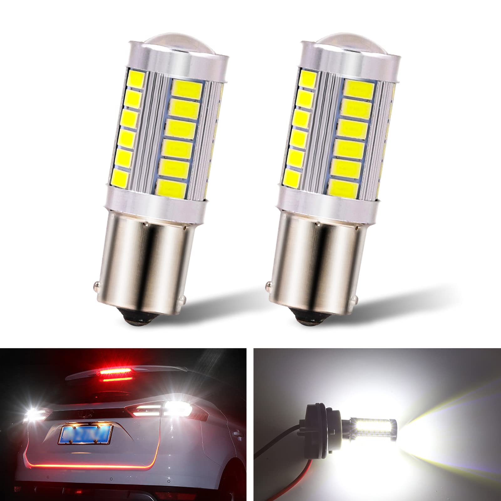 YnGia 2PCS 1156 Car LED Bulbs BA15S P21W 7506 Light Bulb, 1141 5630 White 900 Lumens Super Bright 6500K 12V LED Turn Signal Light Bulbs Brake Stop Lamp Bulb (1156-33SMD, 1.8CM)