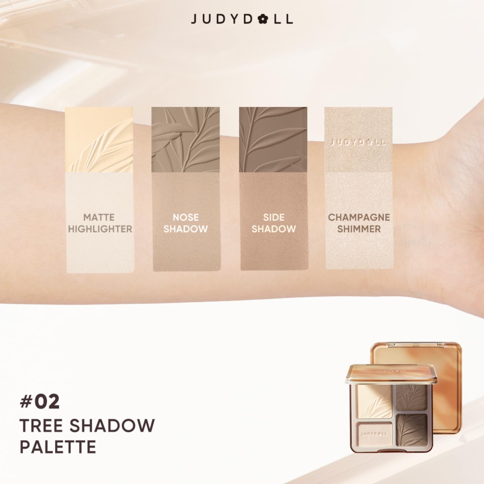 JUDYDOLL Highlight & Contour Palette, All-in-One Matte Highlighter Contour Compact, Blendable Face Makeup for Beginners, for Warm Skin Tone, Stocking Stuffers (02 Tree Shadow Palette)