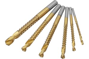 Bestgle 6 Pcs Titanium Coated HSS Twist Drill Bits Serrated Grooving Cutting Drill Bit Set Carpenter Hacksaw Side Cutting Dri