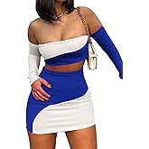 Women's Summer Two-Piece Skirt Sets Sexy Off Shoulders Top Y2K Going Out Short T-Shirt Sets Mini Dress Outfits D293