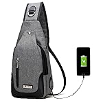 ボディバッグメンズ 斜め掛け ワンショルダーバッグ USBポートイヤホン穴付き レディース大容量 軽量 防水 肩掛け カジュアル ブラックグレー