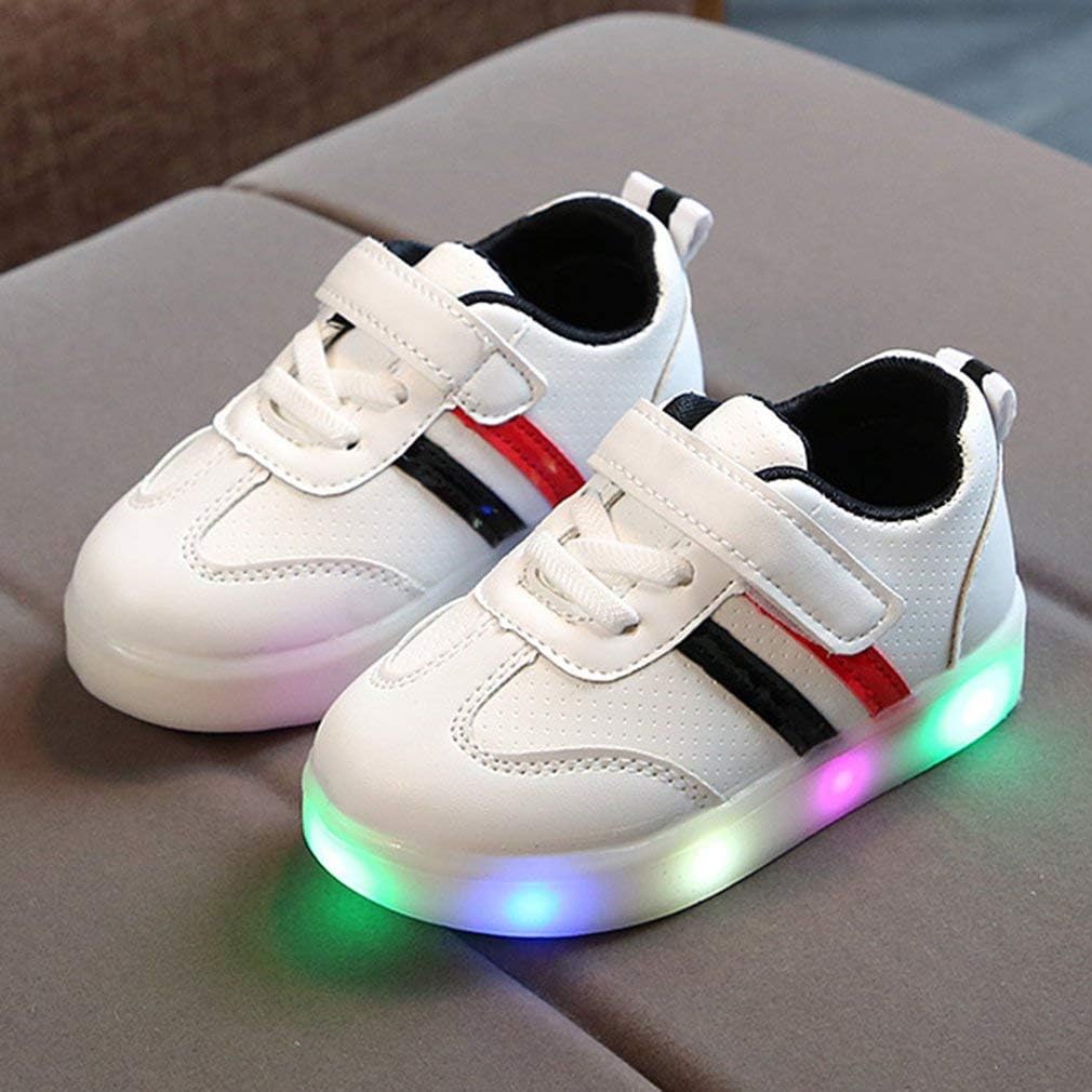 Fashion Luminous Sneakers Leisure Children Shoes Anti-Skid Sole LED Light Up Shoes Striped Sneakers for Girls Boys