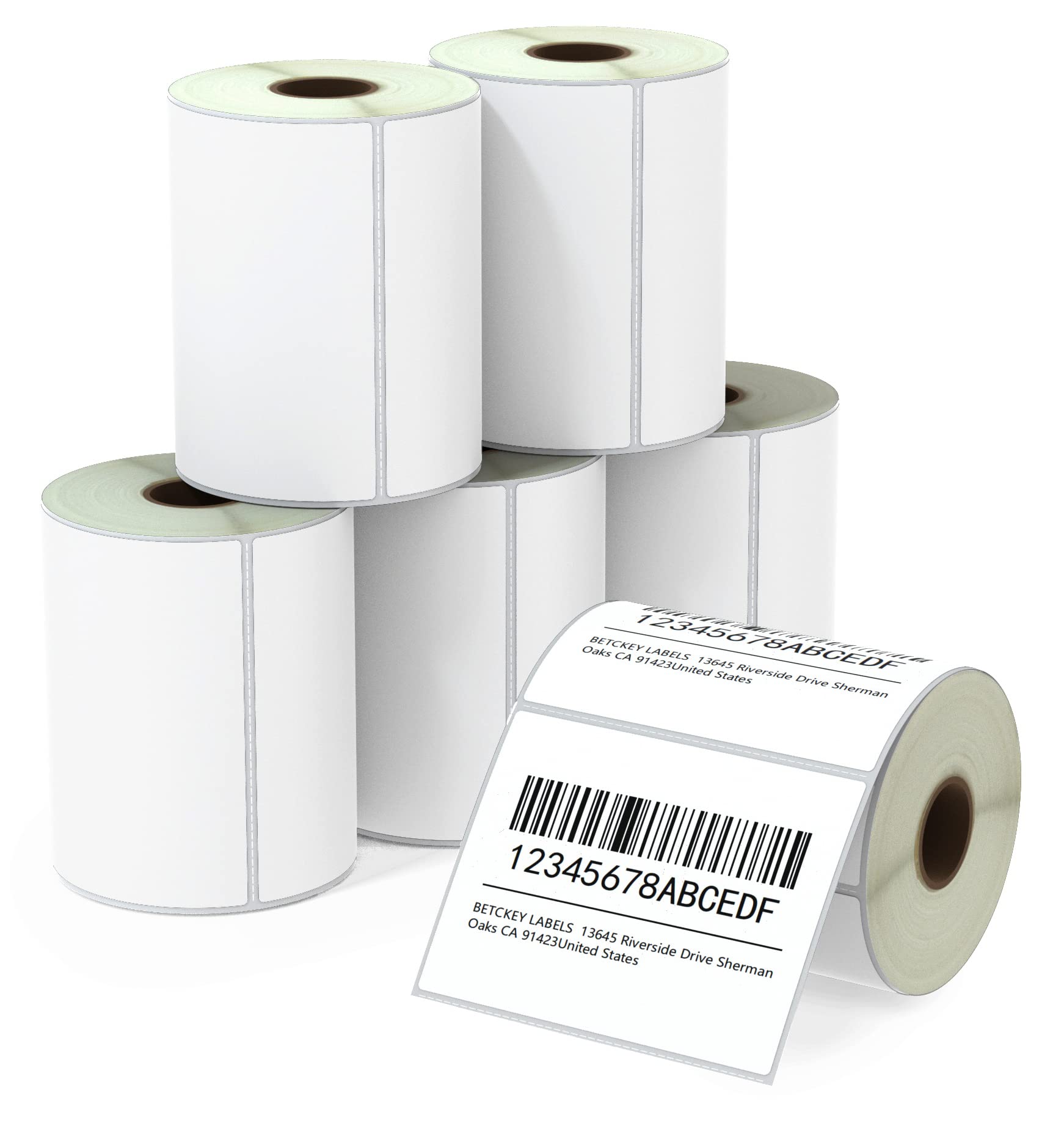 BETCKEY - 102mm x 76mm (4 in x 3 in) Perforated Thermal Labels for Shipping and Multiple Use Compatible with Zebra Printers and Other [6 Rolls/3000 Labels]