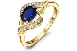 JewelryPalace 1ct Oval Created Blue Sapphire Rings for Women, 14K White Yellow Rose Gold Plated 925 Sterling Silver Ring for Girl, Fashion Gemstone Jewelry Sets Promise Rings