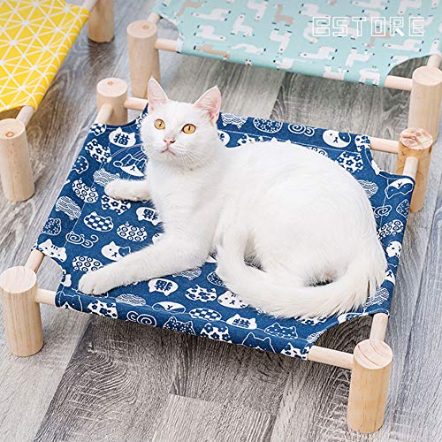 Elevated Cat Beds – Cat Hammock – Pet Cots Small Dog Beds， Wooden Detachable Wooden Frame Square Hanging Cat Sofa Pet Furniture Sleeping Washable for Rabbit Cat Kitten Puppy Indoor/ Outdoor Sunshine