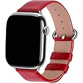 Fullmosa Leather Bands Compatible with Apple Watch Band 41mm 40mm 38mm 42mm 44mm 45mm 46mm 49mm Women Men for iWatch Series 11/10/9/8/7/6/5/4/3/2/1,Ultra3/2/1,SE3/2/1, 42mm 41mm 40mm 38mm, Red/Silver