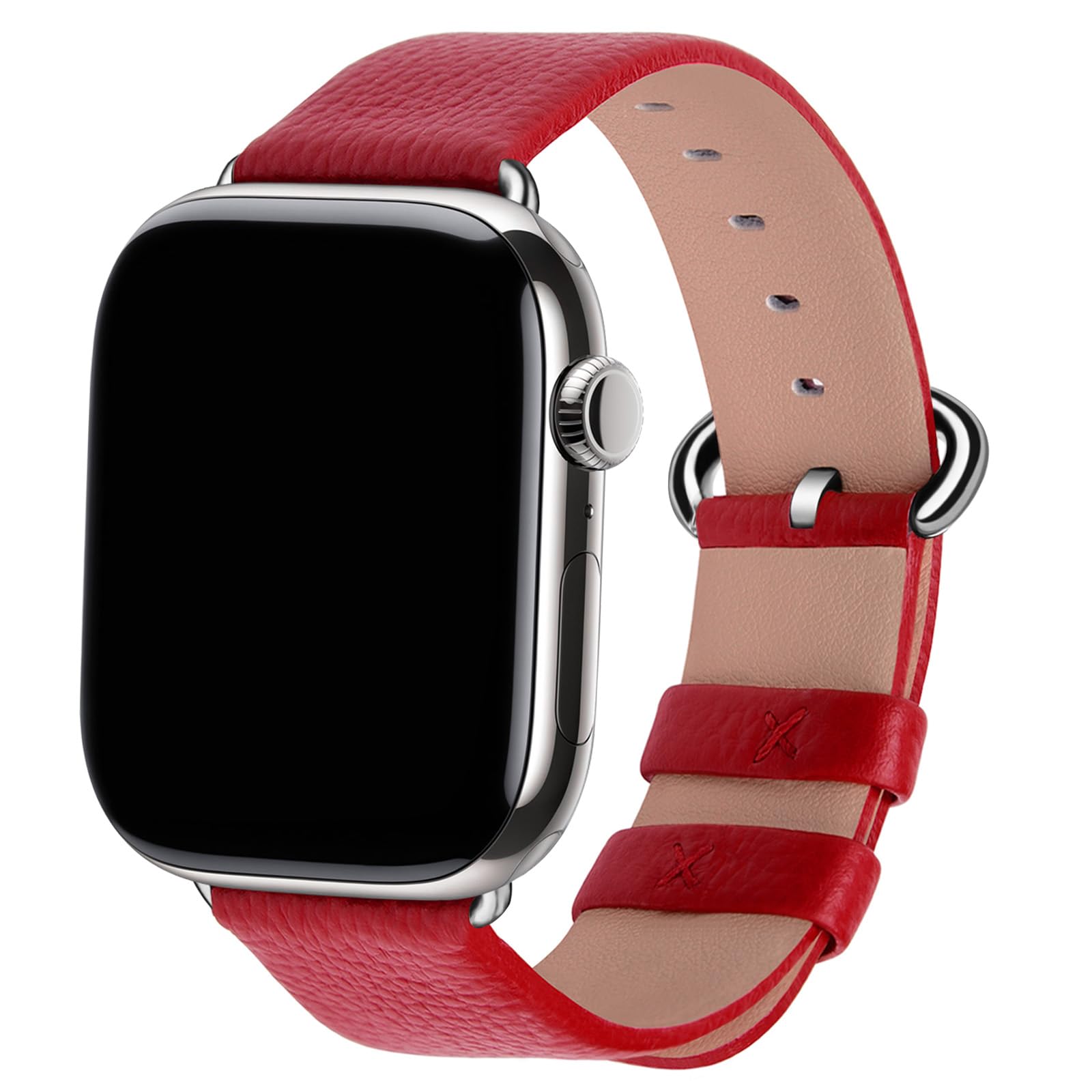 Fullmosa Compatible Apple Watch Straps 38mm 40mm 41mm Genuine Leather iWatch Replacement Bands for iWatch Series 8 7 6 SE SE2 5 4 3, Red