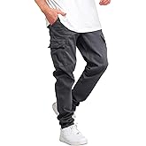 THWEI Cargo Pants for Men Casual Drawstring Joggers Cotton Work Sweatpants Multi Pockets
