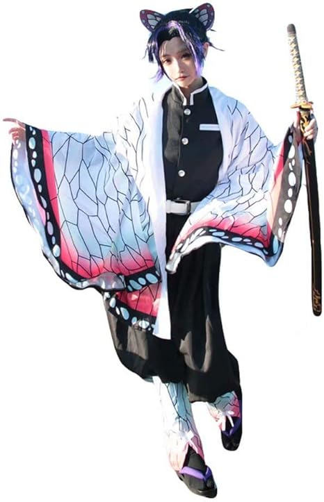 Amazon ミドリ屋 胡蝶しのぶ こちょうしのぶ 衣装 コスプレ用衣装 コスプレ コスチューム 仮装 Cosplay 衣装 ゲートル 髪飾り 靴下 ウィッグ 下駄 女性ll コスプレ 仮装 通販