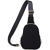 Fleece Sling Bag Crossbody, Sherpa Fanny Pack for Women, Fashionable Crossbody with Adjustable Strap, Black
