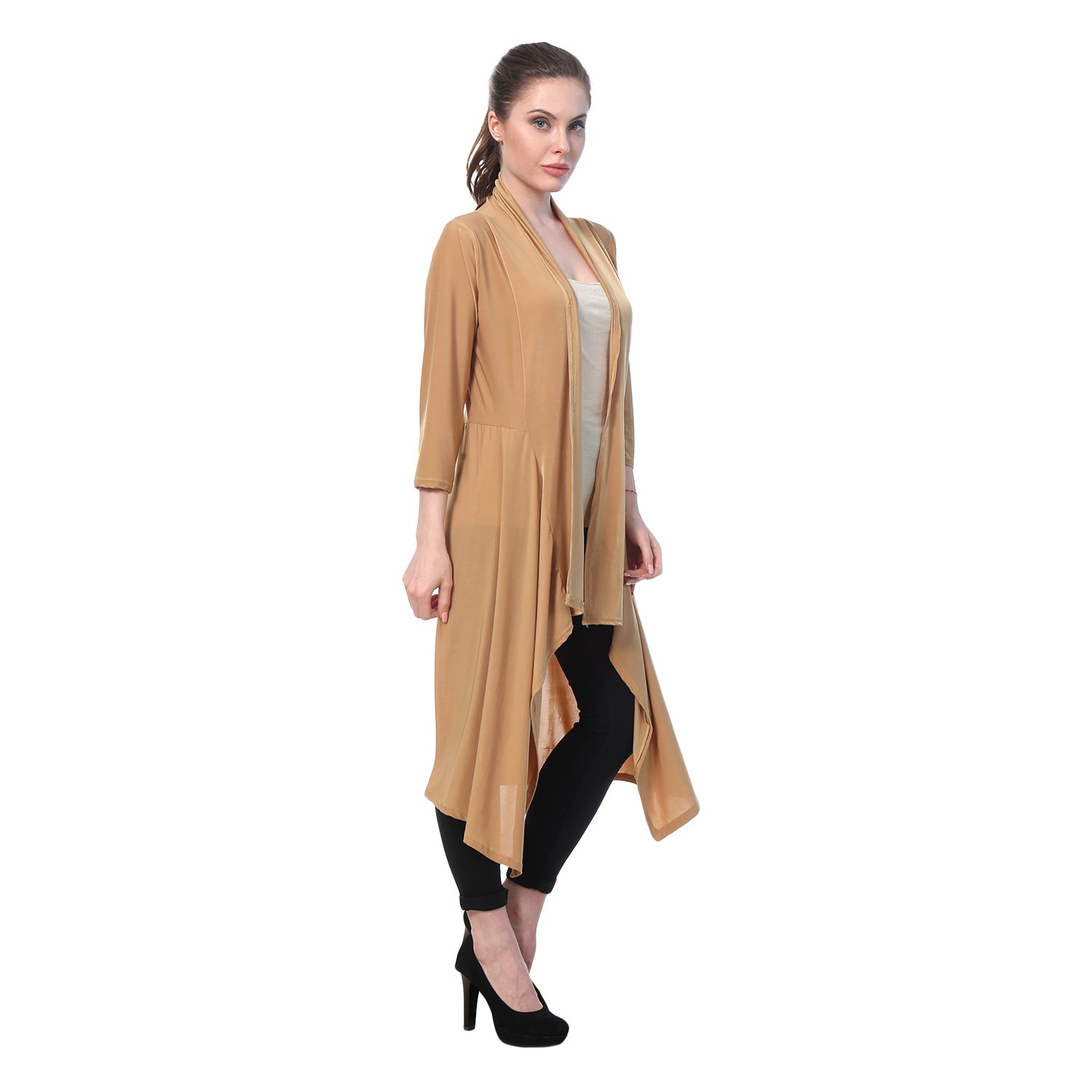 buynewtrend plain hosiery lycra long shrug for women