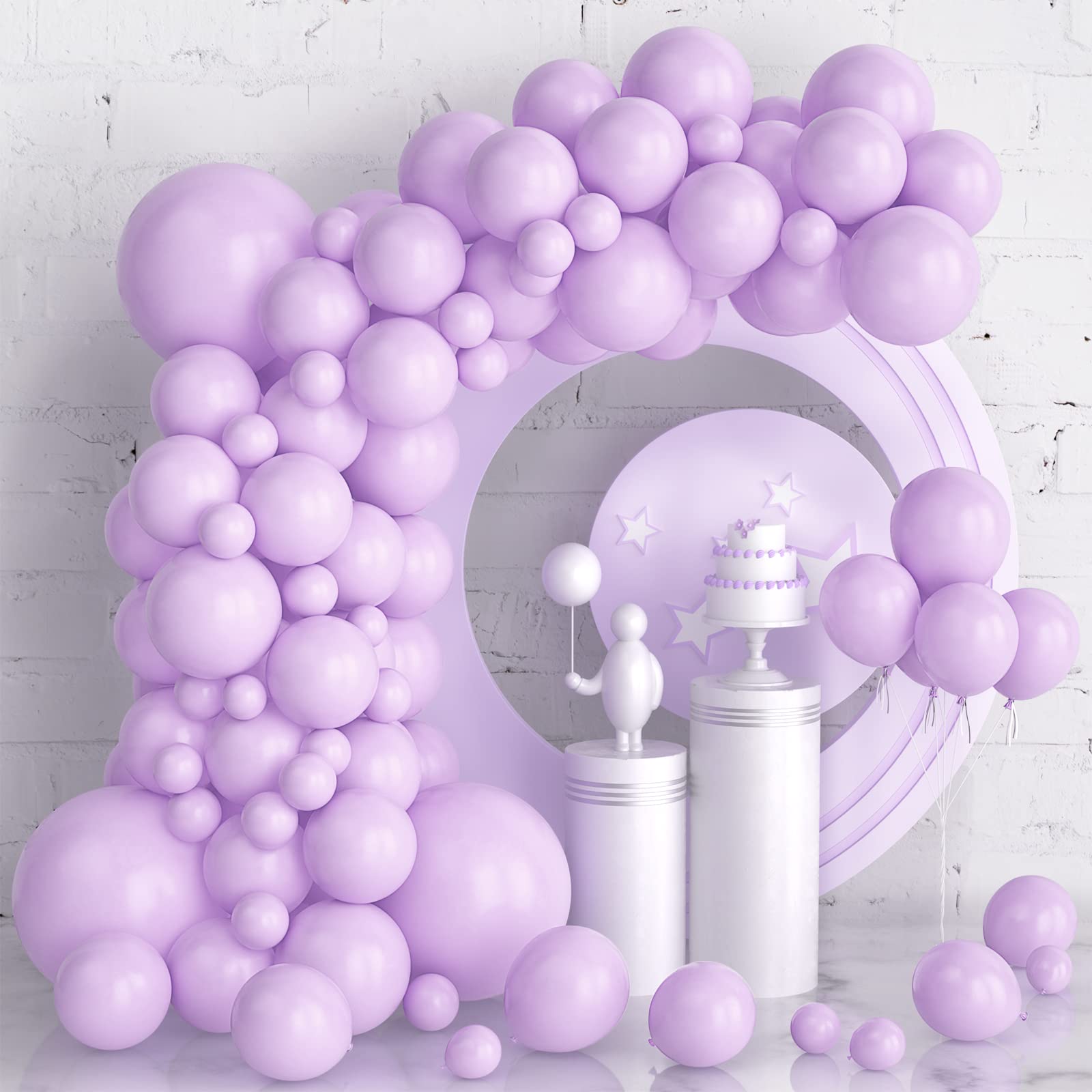 Ousuga Purple Balloons 105 Pcs Macaron Garland Arch Kit, Pastel Latex Different Sizes 5 10 12 18 Inch Light Balloon for Birthday Baby Shower Wedding Party Decorations, Medium