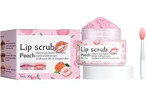 GROSPE Lip Scrub, Lip Scrubs Exfoliator and Moisturizer with Lip Brush, Natural Gentle Lip Treatment, Peach Sugar Lip Scrub for Dry, Cracked and Dark Lips