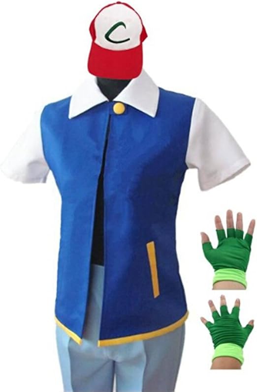 Cosplay Costume Pokemon Ash Ketchum Set (Chaqueta + Guantes + Sombrero