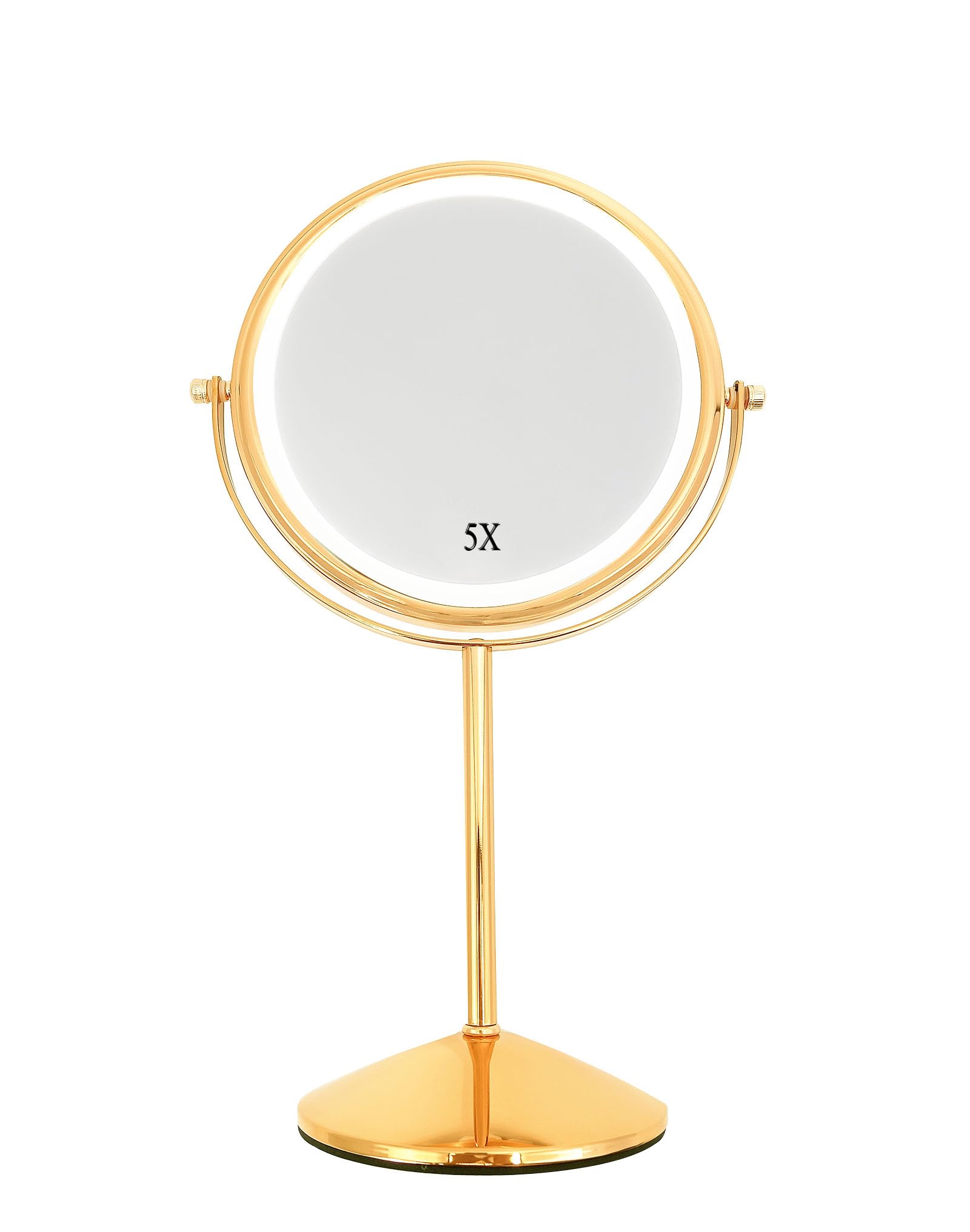 Yarhom Rose Gold Magnifying Mirror for Makeup Desk, 1X/10X Double-Sided Small Vanity Mirror with Lights
