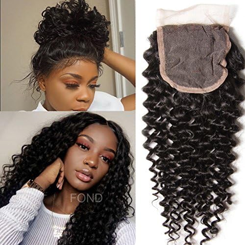 FOND Deep Curly Lace Closure Virgin Brazilian Human Hair Free Part Closure for Black Women Natural Color