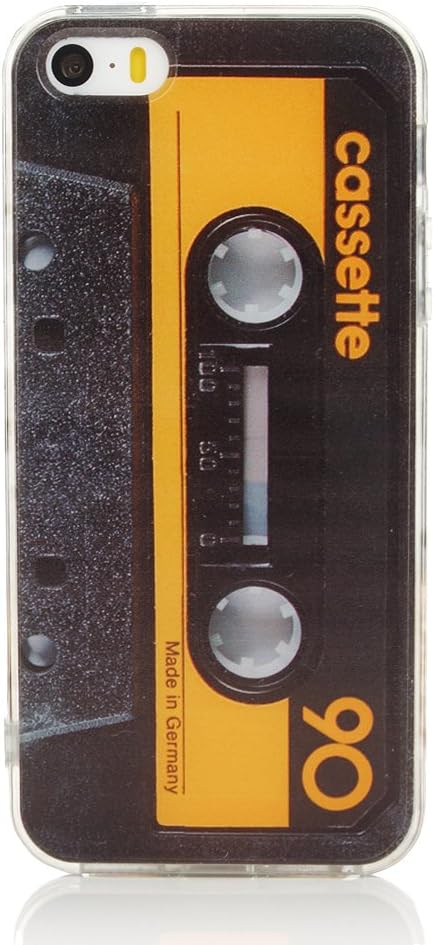 TNCY Slim Soft Flexible TPU Bumper Retro Music Cassette Tape Funny Phone Case Cover Fit iPhone 5 5S SE Yellow(2016)