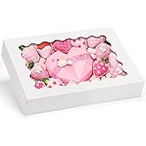 Moretoes 24pcs Bakery Boxes, 14x10x2.5 Inch Treat Boxes with Window for Chocolate Covered Strawberries, Donuts, Pies, Muffins