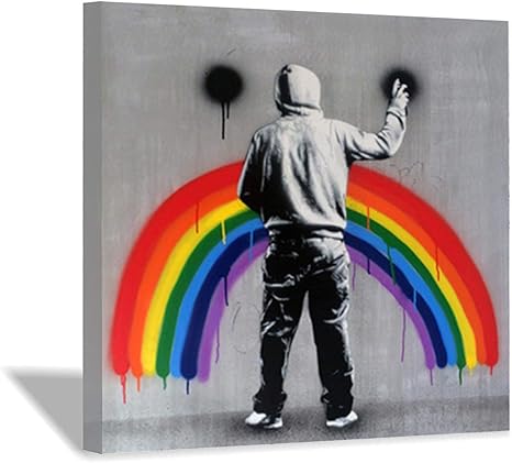 Amazon キャンバスペインティングプリントグラフィティストリートウォールアートポスター抽象人物レインボーグラフィティキャンバスアートピクチャー家の装飾 50 X 50 フレームなし ウォールステッカー オンライン通販