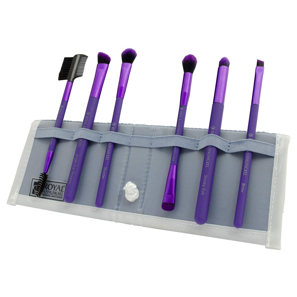 MODA Royal & Langnickel Travel Size Beautiful Eyes 7pc Makeup Brush Set with Pouch, Includes - Angle Shader, Crease Smudger, Eye Shader, Smoky Eye, Brow Liner and Lash Comb Brushes, Purple