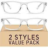 Kitchasy 2 Pack Reading Glasses,Upgraded TR Blue Light Blocking Reading Glasses,Filter UV Ray/Glare Computer Readers, Stylish Lightweight Spring Hinges Eyeglasses for Women Men(Transparent,2.0)