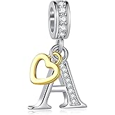 NARTGO Sparkling A-Z Letter Charm for Pandora Charms Bracelets Gold Heart Silver Alphabet Initial Dangle Bead Jewelry Gift for Women