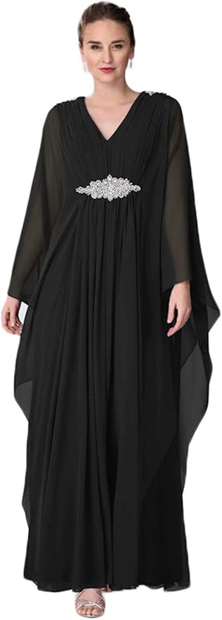 Amazon.com: Chiffon Long Mother of The Bride Dresses with Cape Sleeves Plus Size Wedding Guest 