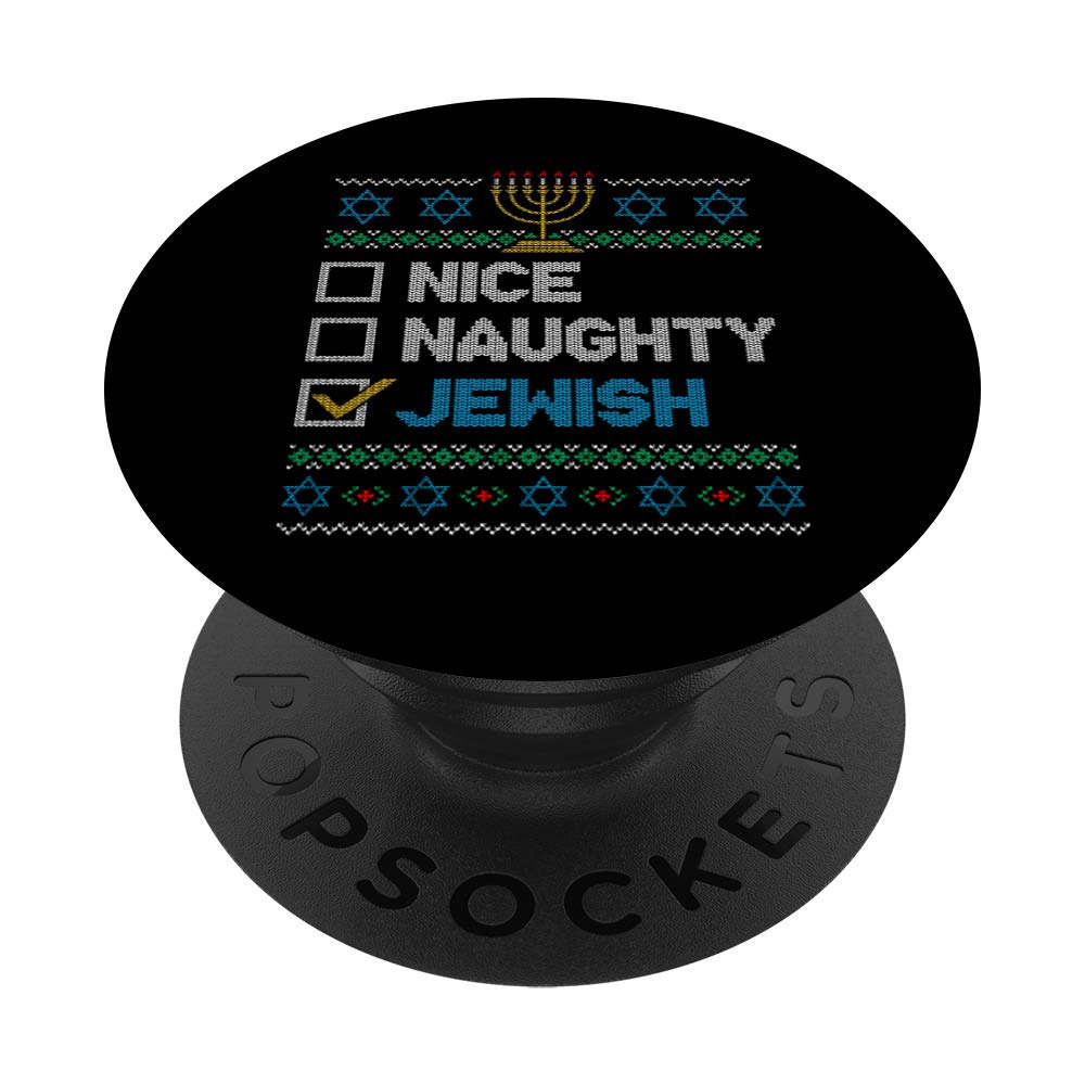 Nice Naughty Jewish Ugly Christmas Sweater Funny Hanukkah PopSockets Swappable PopGrip
