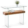 ivinta Glass Console Table with Storage, 39.4" Modern Entryway Table for Living Room, Foyer, Hallway, Bedroom 5101 (Natural)