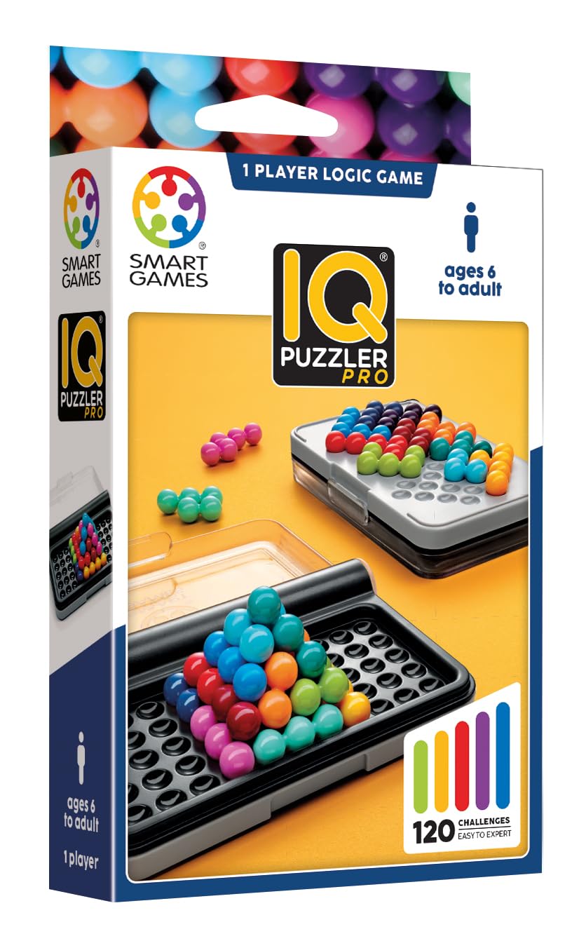 SmartGames IQ Puzzler Pro | Boost Logic and Problem Solving Skills | Level Up with 120 2D and 3D Challenges from Easy to Expert | Great for Ages 6 - Adult | A Fun Travel Game in a Portable Case